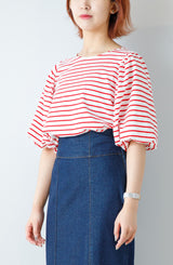 ボーダーボリュームスリーブトップス