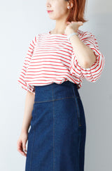 ボーダーボリュームスリーブトップス
