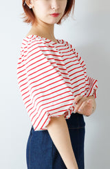 ボーダーボリュームスリーブトップス