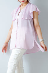 ラッフルカラーノースリブラウス