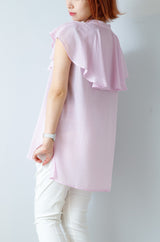 ラッフルカラーノースリブラウス