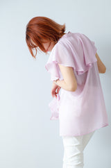 ラッフルカラーノースリブラウス