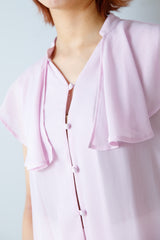 ラッフルカラーノースリブラウス