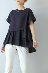 アシメギャザー切替プルオーバー