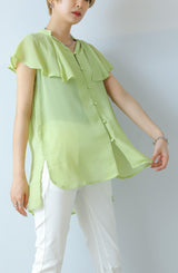 ラッフルカラーノースリブラウス