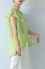 ラッフルカラーノースリブラウス