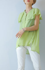 ラッフルカラーノースリブラウス