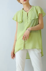 ラッフルカラーノースリブラウス
