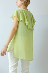 ラッフルカラーノースリブラウス