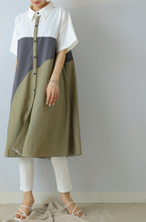 配色アシメ切替シャツワンピース