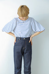 ボーダーボリュームスリーブトップス