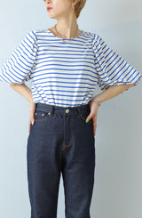 ボーダーボリュームスリーブトップス