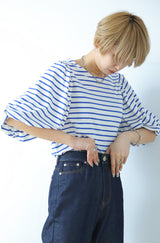 ボーダーボリュームスリーブトップス