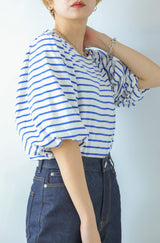 ボーダーボリュームスリーブトップス