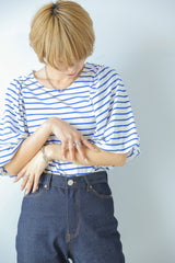 ボーダーボリュームスリーブトップス