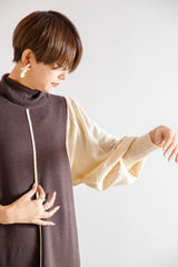 配色ニットロングワンピース