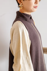 配色ニットロングワンピース