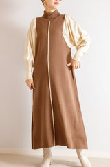 配色ニットロングワンピース