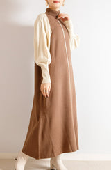 配色ニットロングワンピース