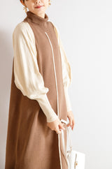 配色ニットロングワンピース