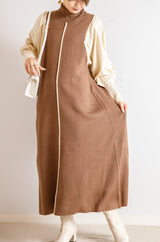 配色ニットロングワンピース