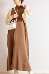 配色ニットロングワンピース