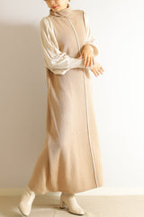 配色ニットロングワンピース