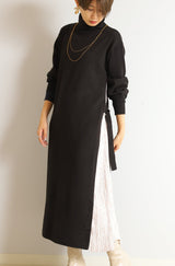 サイドプリーツタートルニットワンピース