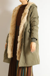 ラビットファーフードライナー付きロングモッズコート