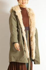 ラビットファーフードライナー付きロングモッズコート