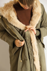 ラビットファーフードライナー付きロングモッズコート