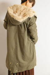 ラビットファーフードライナー付きロングモッズコート