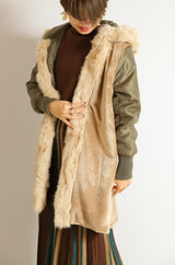ラビットファーフードライナー付きロングモッズコート