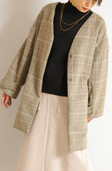 Vカラーショートシャギーコート