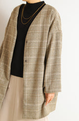 Vカラーショートシャギーコート