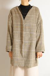 Vカラーショートシャギーコート