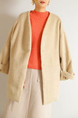 Vカラーショートシャギーコート