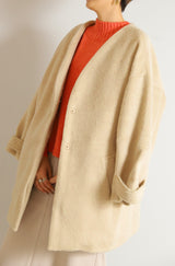 Vカラーショートシャギーコート