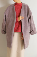 Vカラーショートシャギーコート