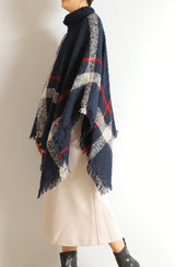 タートルネック大判チェック柄ポンチョ