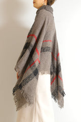 タートルネック大判チェック柄ポンチョ