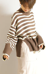ボーダーハイネックニットプルオーバー