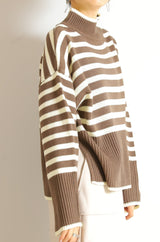 ボーダーハイネックニットプルオーバー