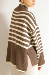 ボーダーハイネックニットプルオーバー