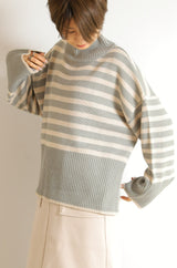 ボーダーハイネックニットプルオーバー