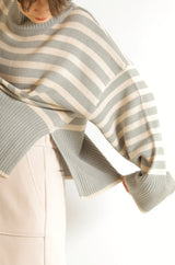 ボーダーハイネックニットプルオーバー