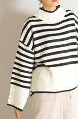 ボーダーハイネックニットプルオーバー