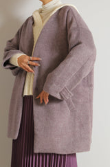 Vカラーショートシャギーコート