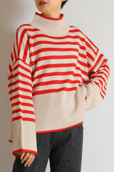 ボーダーハイネックニットプルオーバー