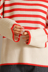 ボーダーハイネックニットプルオーバー